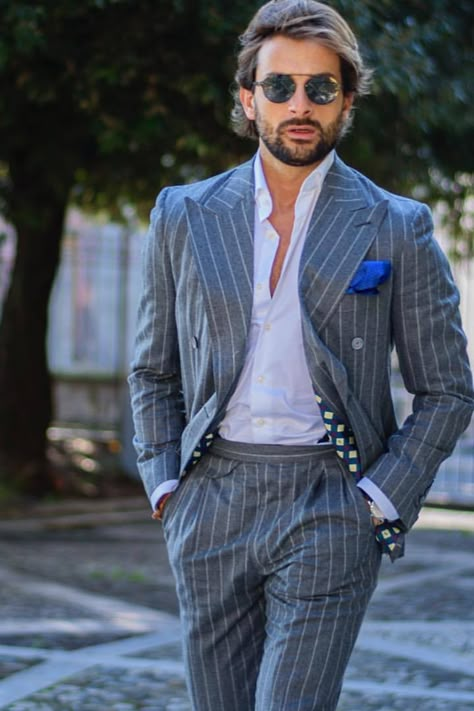 pinstripe suit men Gray Pinstripe Suit Men, Pinstripe Suits Men, Mens Suits Style Modern, Mens Pinstripe Suit, Cocktail Suit, Cocktail Design, Real Men Real Style, Grey Pinstripe Suit, Mens Wedding Attire