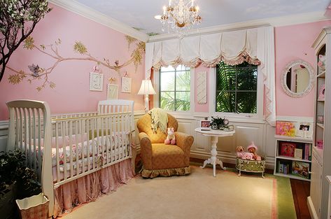 Tustin Mediterranean (+4) images | Interiors Remembered Pink Nursery Room, Pink Baby Nursery, Girls Bedroom Themes, Girl Nursery Room, Nursery Room Design, Girl Bedroom Designs, Baby Room Design, Pink Nursery