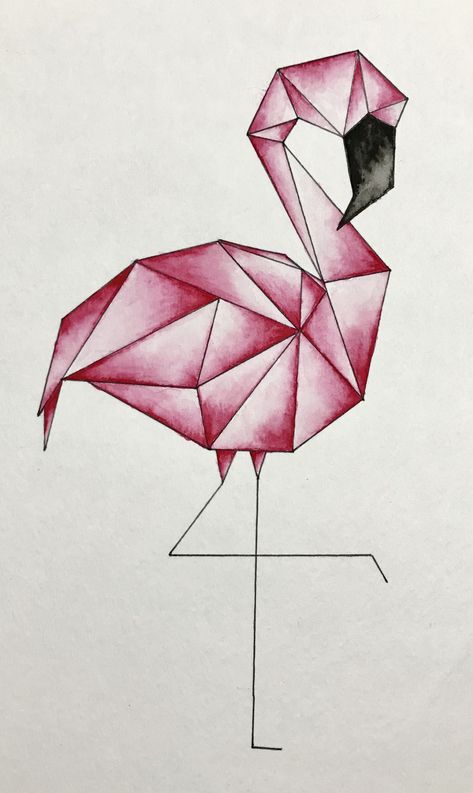 Geometric Flamingo, Geometric Art Diy, Flamingo Watercolor, Geometric Drawing, Geometric Animals, Pencil Art Drawings, Pink Flamingo, Cool Art Drawings, Art Drawings Simple