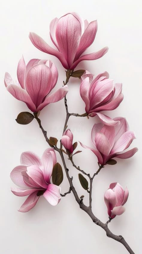 Magnolia Blossoms on White Background stock photography Flower For Watercolor, Flower Photography Reference, Magnolia Phone Wallpaper, Paint Magnolia Flower, Flower Arrangements Photography, Magnolia Flower Design, Magnolia Flower Illustration, Pink Magnolia Tattoo, Flowers Reference Photo