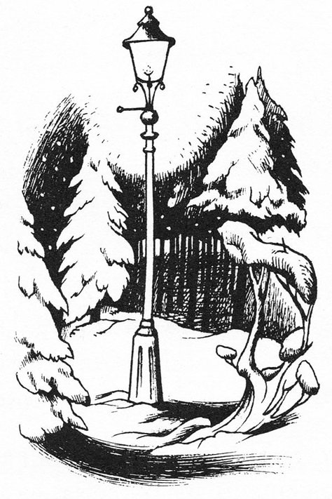 Pauline Baynes - Narnia lamppost illustration by Pauline Baynes - Artwork for C. S. Lewis Narnia Minimalist Tattoo, Narnia Crafts, Narnia Illustrations, Narnia Lamp Post, Pauline Baynes, Lion Witch Wardrobe, The Chronicles Of Narnia, White Drawing, Cs Lewis