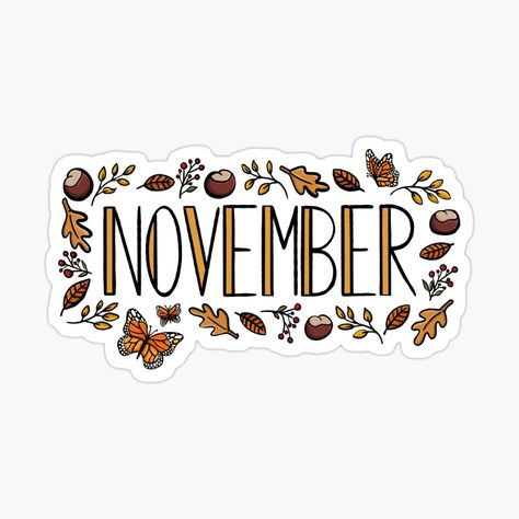 Digital Journaling Stickers, November Clipart, November Lettering, November Scrapbook, November Stickers, November Illustration, Fall Digital Stickers, Months Stickers, Bullet Journal November