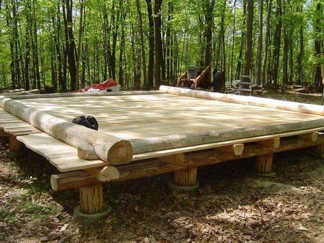 Log Building Ideas, How To Build A Log Cabin Diy, Small Cabins On A Budget, Cabin Foundation, Building A Log Cabin, Build A Cabin, Build Your Own Cabin, Building A Small Cabin, Cabin Building