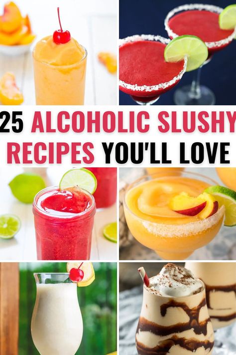 Alcholic Drink Slushie, Alcoholic Drinks With Frozen Fruit, Slushie Alcoholic Drinks, Easy Fun Alcoholic Drinks, Slushy Cocktails Recipes, Sprite Slushie Recipe, Ninja Slushy Alcoholic Drinks, Frozen Beach Drinks, Alcoholic Slush Recipes Frozen