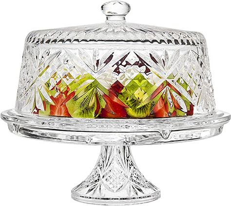 Cake Plate With Dome, Crystal Cake Stand, Display Cake, Vegetables Salad, Footed Cake Plate, Cake Fruit, Fine Dinnerware, Cake Stand With Dome, Dessert Presentation