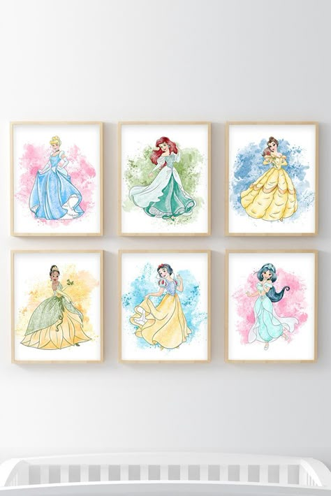 Disney Princess Girls Room Wall Art Disney Princesses Bedroom Ideas, Princess Wall Art Girls Bedroom, Princess Room Wall Decor, Princess Bedroom Wall Decor, Disney Princess Theme Bedroom, Disney Princess Framed Art, Disney Princess Nursery Baby Girl, Princess Theme Bedroom Ideas, Princess Themed Bedroom Toddler