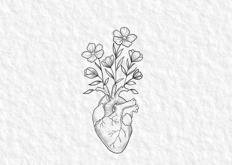 Water Yourself Tattoo, Real Heart Tattoos, Hart Tattoo, Realistic Heart Tattoo, Heart Flower Tattoo, Anatomical Heart Tattoo, Cute Tattoos For Women, Classy Tattoos, Line Art Tattoos