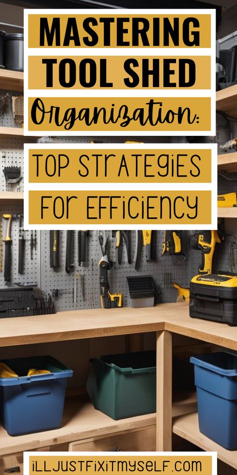 A well-organized storage shed with labeled shelves Machine Shed Organization, Closet Tool Organization, 8x10 Shed Organization, Yard Tool Storage Ideas Diy Projects, Man Cave Organization Ideas, Tool Shed Organization Ideas, Workshop Storage Ideas Organisation, Organize Shed Ideas, Shed Tool Storage Ideas