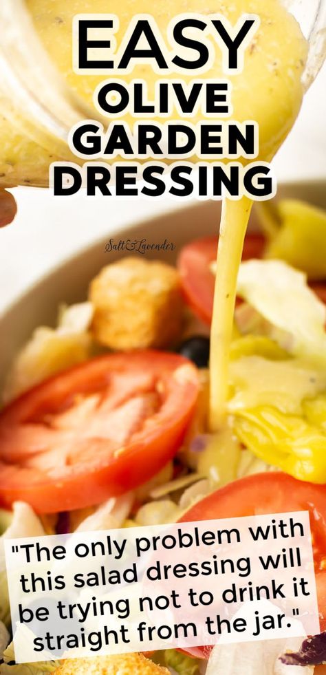 This copycat Olive Garden salad dressing recipe is totally irresistible! It's simple to recreate at home with a few pantry ingredients. Garden Salad Dressing Recipe, Copycat Olive Garden Salad, Olive Garden Salad Dressing Recipe, Garden Salad Dressing, Garden Salad Recipe, Olive Garden Dressing, Olive Garden Salad Dressing, Italian Dressing Recipes, Olive Garden Salad