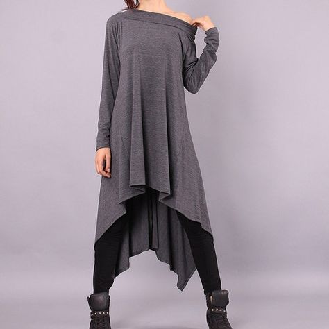 Grey Long Sweater, Tunic Tops For Leggings, Loose Tunic, Long Tunic Tops, Gray Tunic, Maxi Tops, Spring Sweater, How To Measure Yourself, Off Shoulder Sweater