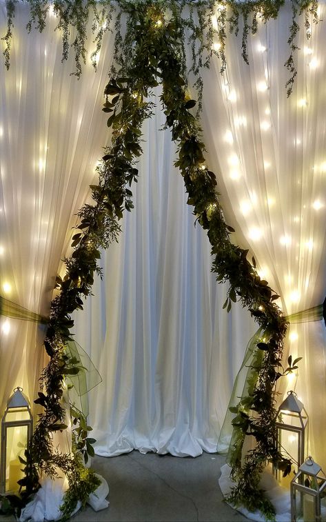 Backdrop with greenery or use as a grand entrance Garden Theme Prom Decorations, Forest Party Backdrop, Prom Themes Enchanted Garden, Enchanted Forest Prom Aesthetic, Dark Enchanted Forest Sweet 16, Enchanted Forest Quinceanera Backdrop, Spring Themed Prom, Enchanted Forest Backdrop Diy, Enchanted Garden Prom Theme Decor