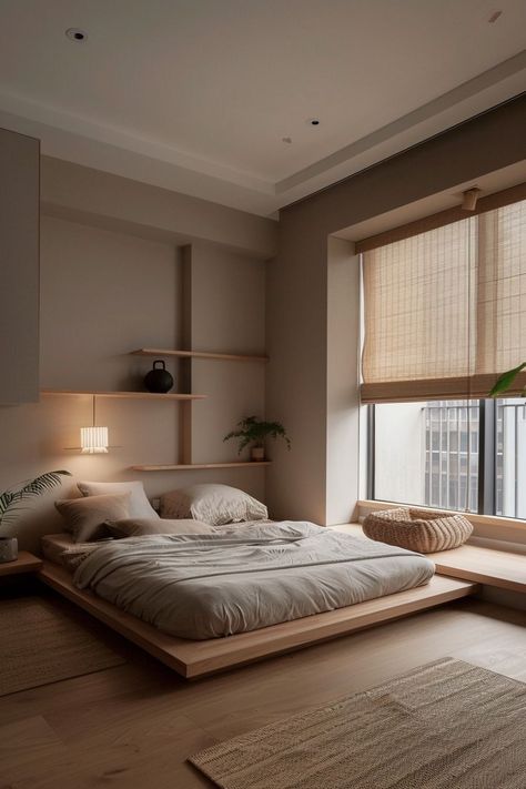 Bed Next To Window Small Room, Bed Beside Window Small Room, Small Bedroom Bed Ideas, Wooden Floor Bedroom Ideas, Extra Small Bedroom Ideas, Cozy Small Bedroom Decor Ideas, Small Bedroom Ideas Cozy, Small Condo Interior Design, Japandi Small Bedroom