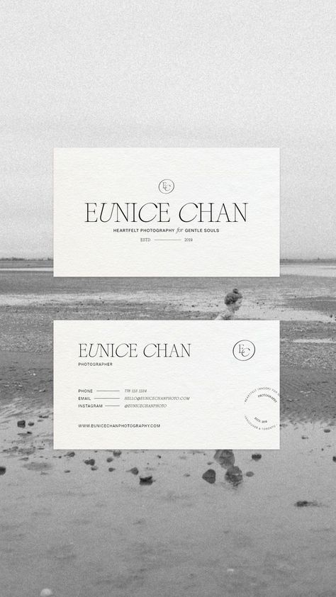 Editorial, timeless, elegant branding and logos for a wedding and family photographer. Embossed business cards featuring horizontal logo. Business Cards Photography, Photographer Business Cards, Photography Business Cards, Business Card Inspiration, Lets Talk, 카드 디자인, Instagram Branding, Branding Mood Board, Branding Ideas