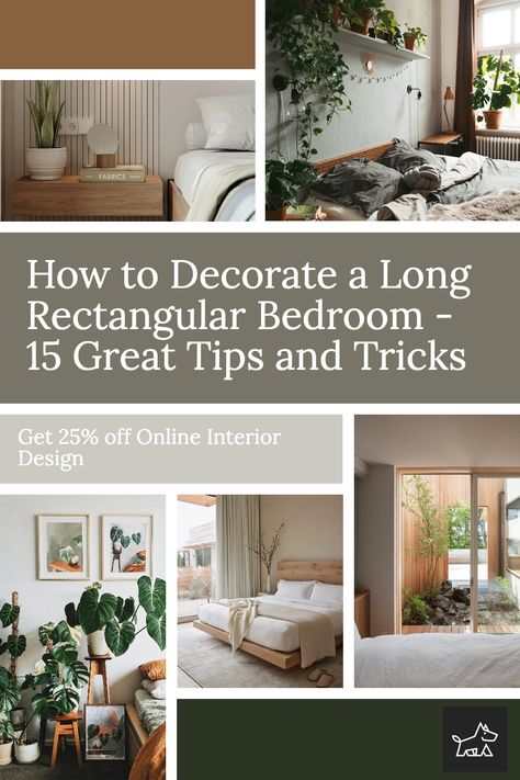 If you’ve been tasked with decorating a long rectangular bedroom, you may feel a little lost. How do you make the most of such a narrow space? How do you avoid it feeling cramped and claustrophobic? I don’t know about you, but when I’m looking for ideas on how to decorate a room, I always head to Pinterest. In the end, I ended up with a bunch of ideas that I wanted to share with you. How To Arrange A Large Bedroom, Ideas For Large Bedrooms, Large Narrow Bedroom Ideas, Rectangle Shape Bedroom Ideas, Narrow Rectangular Bedroom Ideas, Bedroom Ideas For Large Rooms Layout, Rectangle Bedroom Decor, Long Master Bedrooms Decor, Big Long Bedroom Ideas