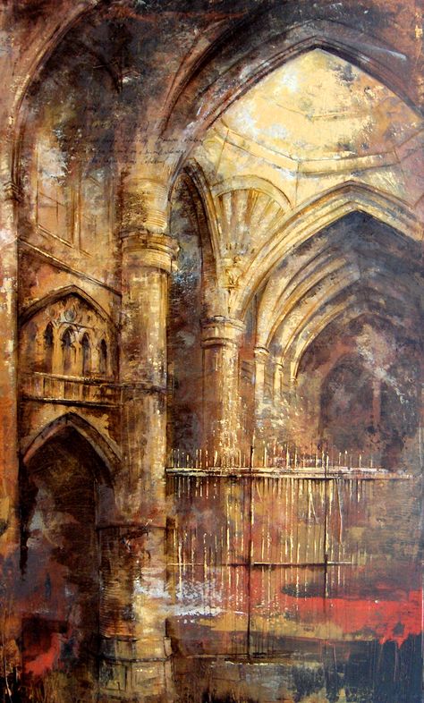 Sepia Art, Archeological Sites, A Level Art Sketchbook, Mosque Art, Art Gallery Interior, Building Painting, Gothic Cathedrals, Architecture Sketchbook, Architecture Drawing Art