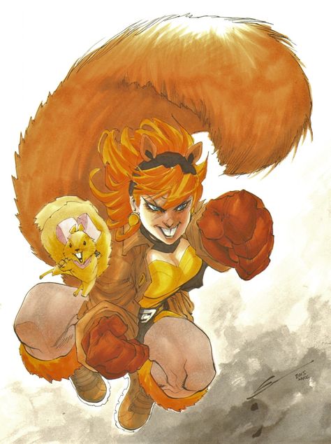 Squirrel Girl Commission Gerardo Sandoval Comic Art Squirrel Dnd Character, Squirrel Concept Art, Squirrel Warrior, Poison Ivy Comic, Squirrel Girl Marvel, Squirrel Girl Cosplay, Unbeatable Squirrel Girl, Mark Bagley, Squirrel Girl