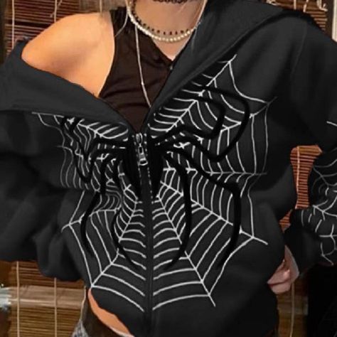 Excited to share the latest addition to my shop: Hoodie Dark Spider Web Printed Goth Black Hoodie Sweatshirt Zipper Bussin Food, Couple Jacket, Harajuku Punk, Oversized Streetwear, Marvel Dr, Dr Wardrobe, Zippered Sweater, Y2k Clothing, Nice Outfits