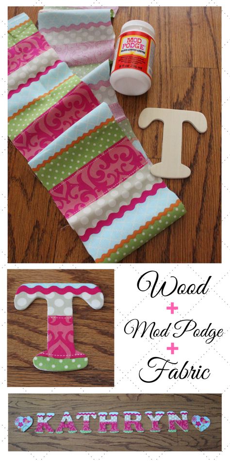 This is how I used Mod Podge on wood to adhere fabric matching my daughter's nursery theme to the wooden letters that will be hung in her room! Decoupage Letters Diy, Decorate Wooden Letters, Modge Podge Fabric, Wood Letters Diy, Wooden Letters Diy, Mod Podge On Wood, Wood Letter Crafts, Fabric On Wood, Fabric Recycling