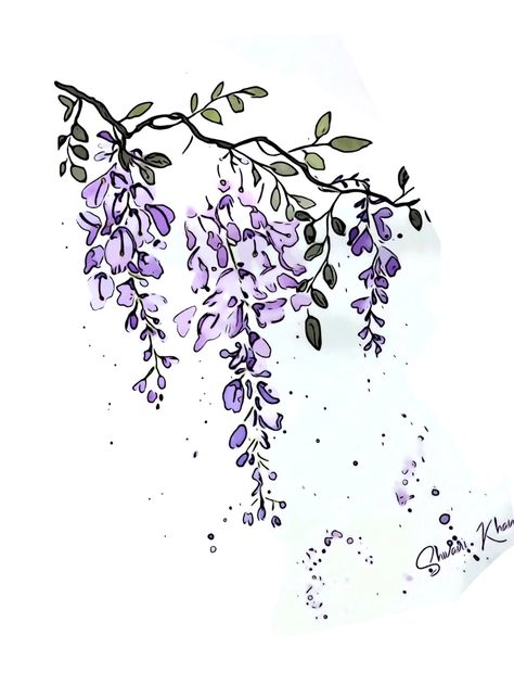 Wisteria Drawing Reference, Wisteria Tattoos For Women, Lots Of Flowers Drawing, Japanese Wisteria Tree Tattoo, Lilac Sprigs Tattoo, Wisteria Tattoo Black, Purple Wisteria Tattoo, Lilac Tree Drawing, Wisteria Quotes