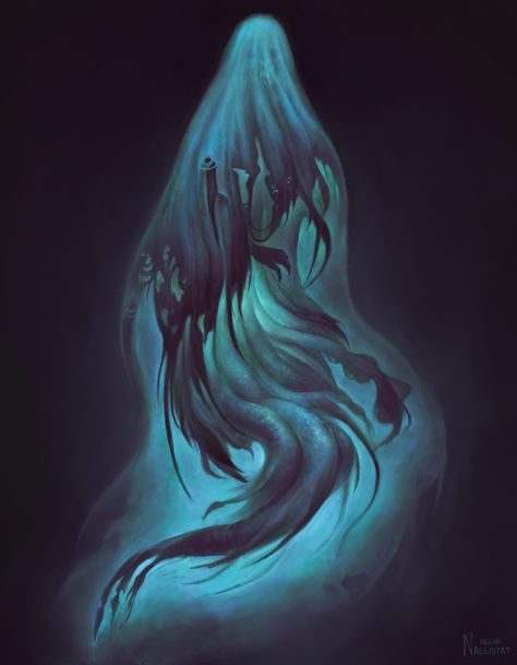 ArtStation - Underwater Wraith, Melina Nallistat Dnd Wraith Art, Wraith Character Design, Dungeons And Dragons Concept Art, Wraith Creature, Dnd Wraith, Wraith Aesthetic, Water Wraith, Undead Oc, Fantasy Necromancer