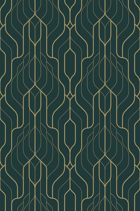 Enrich Your Interior with Art Deco Elegance Step into a realm of timeless beauty with our “Beautiful Classic Green Art Deco” design, perfect for any bar or sophisticated space. This wallpaper features a dark green background adorned with a classic Art Deco geometric pattern, offering a deep, rich ambiance that enhances the elegance of any room. Transform Your Walls into a Statement of Style Our Art Deco wallpaper is not just a decor choice; it’s a lifestyle statement. The dark green hue combined with the intricate geometric design adds a touch of sophistication and a vintage flair to your walls, making it an ideal backdrop for spaces that celebrate classic elegance and modern design. Experience the Convenience of Peel and Stick Wallpaper Discover the simplicity of updating your interior wi Arts And Craft Design, Art Deco Interior Wallpaper, Art Deco Bedroom Ideas Interior Design, Art Deco Partition, Modern Art Deco Pattern, Art Deco Design Pattern, Wallpaper Home Decor Living Room, Art Deco Color Palette, Art Deco Peel And Stick Wallpaper