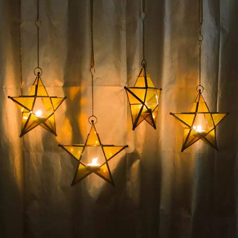 Star Hanging Light, Paper Star Lanterns Bedroom, Clear Star Lights, Hanging Tea Light Holders, Star Lantern Lights, Party Home Decoration, Bookstore Ideas, Decoration Birthday Party, Lantern Hanging