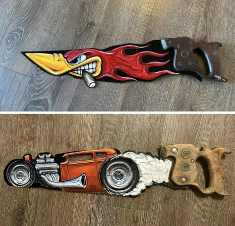 Garage Art Ideas, Easy Pinstriping Designs, Pinstriping Designs Motorcycle, Pinstriping Ideas, License Plates Diy, Motorcycle Pinstripe Ideas, Car Pinstriping Simple, Man Cave Shed, Kustom Kulture Art