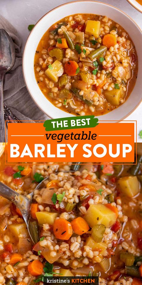 Veg Soup Recipes, Barley Soup Recipe, Vegetable Barley Soup, Veg Soup, Beef Barley Soup, Homemade Soup Recipe, Barley Soup, Delicious Soup Recipes, Vegetable Soup Recipes