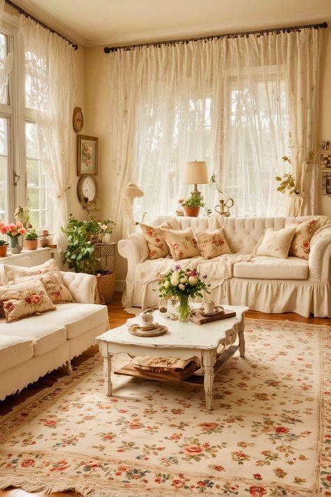 White Couch Living Room Ideas, English Cottage Living Room, White Couch Living Room, Pretty Living Room, Shabby Chic Decor Living Room, Couch Living Room Ideas, Primitive Living Room, Cottage Decor Living Room, White Couch