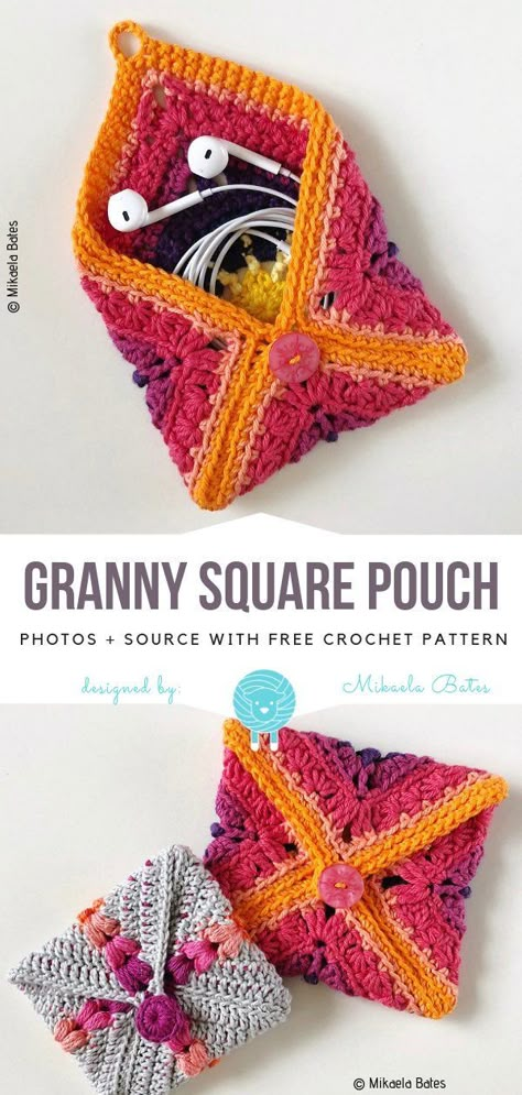 Granny Square Pouch, Crochet Pouches, Tote Crochet, Confection Au Crochet, Crochet Pouch, Colorful Crochet, Booties Crochet, Crochet Simple, Crochet Granny Squares