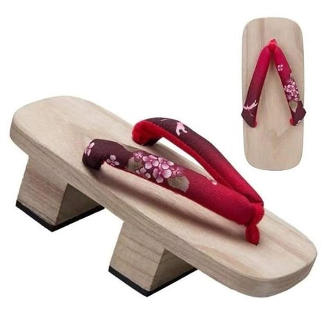 Japanese Sandals, Wood Platform Heels, Red Cherry Blossom, Japanese Festival, Wooden Sandals, Traditional Kimono, Wooden Clogs, Wood Patterns, Traditional Japanese