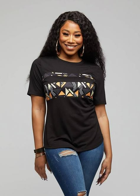 African T Shirts, Modern African Clothing, Couples African Outfits, African Print Shirt, African Blouses, African Tops, African Print Tops, African Print Clothing, Color Block Tee