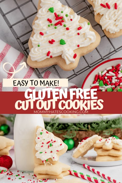 Use this simple recipe to make these Easy Gluten-Free Cut Out Sugar Cookies, these are perfect for decorating for any season! Gluten Free Sugar Cut Out Cookies, Gluten Free Cool Whip Cookies, Gf Sugar Cookie Cutout, Gf Cut Out Sugar Cookies, Best Gluten Free Sugar Cookies Cut Out, Gf Sugar Cookies Recipe, Gluten Free Cut Out Cookies Easy, Gluten Free Dairy Free Cut Out Cookies, Gluten Free Sugar Cookie Cutouts