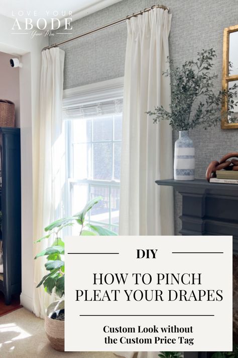 How to easily pinch pleat your curtains - Love Your Abode French Pleat Curtains, Pinch Pleat Drapes, Ivory Drapes, Pinch Pleat Drape, French Pleat, Pleated Drapes, Pinch Pleat Curtains, New House - Kitchen, Drapery Rods