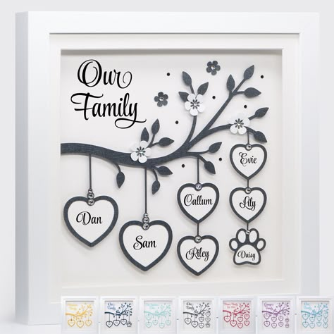 Family Tree Frames, Unique Family Tree, 25th Wedding Anniversary Gift, Shadow Box Gifts, Family Tree Art, Family Tree Gift, Box Frame Art, Family Tree Frame, Tree Frame