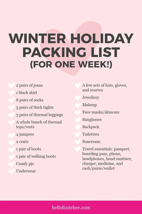 Winter Holiday Essentials, South Korea Winter Packing List, Christmas Vacation Packing List, Suitcase Packing Tips Winter, Week Long Packing List Winter, Packing For Skiing, Winter Suitcase Packing, What To Pack For Winter Trip, How To Pack For Winter Vacation