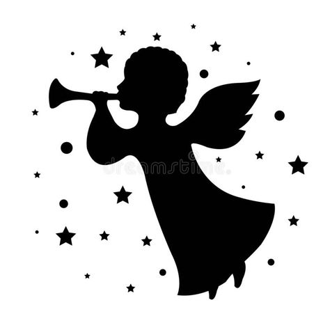 Christmas Angel Silhouette, Angel Outline, Angel With Trumpet, Angel Cartoon, Angel Silhouette, Angel Clipart, Cartoon Silhouette, Santa Klaus, Angel Trumpet