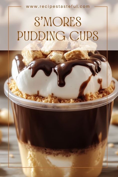 Delight in the classic flavors of s'mores with these easy-to-make pudding cups. Layered with creamy chocolate pudding, crunchy graham crackers, fluffy marshmallows, and topped with whipped cream and chocolate chips, these treats are perfect for any gathering or sweet craving. Desserts With Graham Crackers, Easy Holiday Desserts Christmas, Chocolate Pudding Cups, Fluffy Marshmallows, Marshmallow Recipes, Crumb Recipe, Holiday Desserts Christmas, Easy Holiday Desserts, Sweet Cups