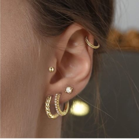 Material: 14k Gold Plated 5 Earring Set 10pc Total Hypoallergenic Lead & Nickle Free Tarnish Free Cubic Zirconia Beaded Hoop Earrings, Beaded Dangle Earrings, Cartilage Earrings, Gold Hoop Earrings, Hook Earrings, Chandelier Earrings, Earings Piercings, Vintage Gold, Ear Piercings