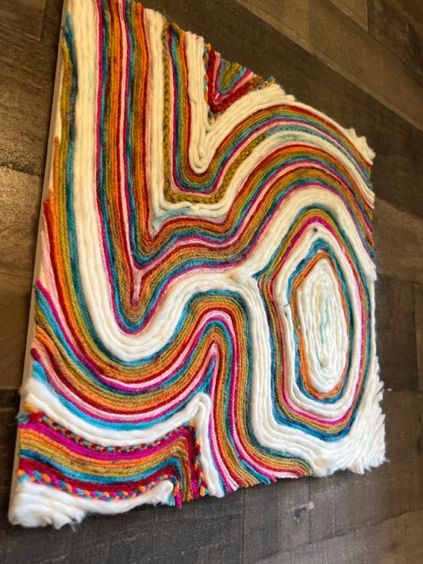 Canvas With Yarn Art, Ribbon Canvas Art, Wool Canvas Art, Yarn Wall Art Canvas, Yarn On Canvas Diy, Yarn And Canvas Art, Painting With Yarn On Canvas, Yarn Painting Art Canvases, Yarn Pictures Art