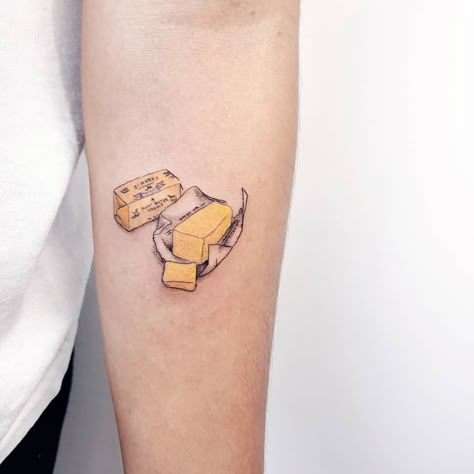 Butter Tattoo, Unforgettable Tattoo, Culinary Tattoos, Chef Tattoo, Stick Tattoo, Colorful Tattoos, Palm Mehndi Design, Food Tattoos, Small Tats