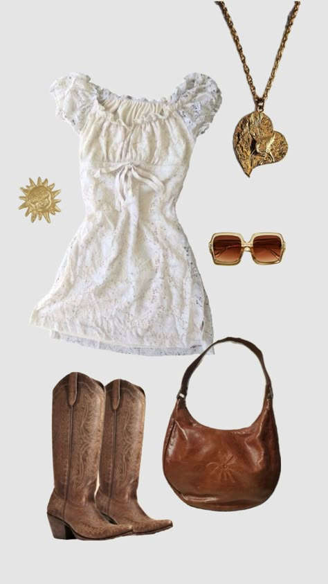 #70soutfit #70s #outfit #inspo #outfitinspo #hippieoutfit #fyp Like Dancing Outfit Country, 70s Cowboy Outfit, 1980s Country Fashion, Country Life Outfits, Kacey Musgraves Aesthetic Outfits, Costal Country Outfit, Cute 70s Inspired Outfits, Summer Dress And Boots Outfit, Country Belt Outfit