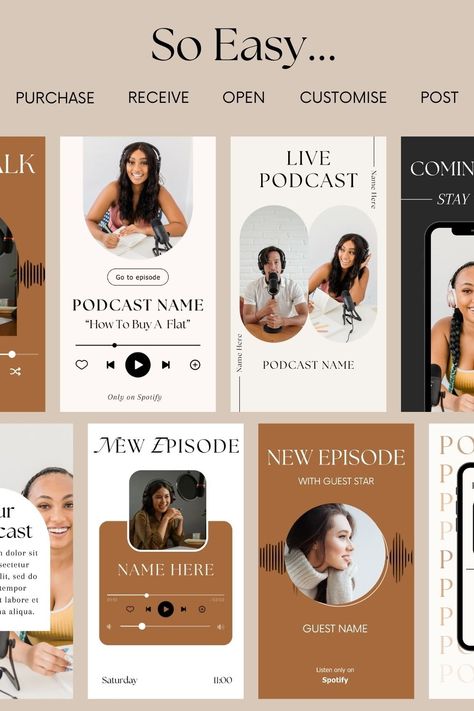 30 editable Podcast Instagram Templates to promote your podcast on social media! Social Media Reels Design, Podcast Template Design, Podcast Social Media Post, Podcast Social Media Design, Podcast Instagram Feed, Podcast Cover Ideas, Reels Cover Design, Podcast Shoot, Podcast Layout