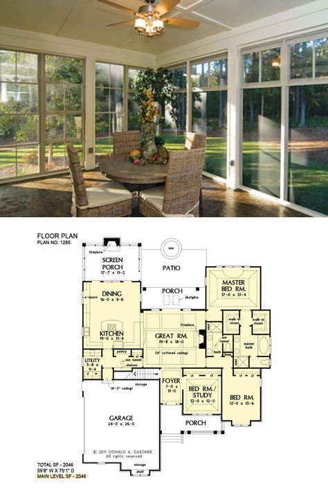 One Story House Plans With Sunroom, Home Plans With Sunroom, 3 Bedroom Home Floor Plans With Sunroom, Mission Style Homes House Plans, Small House Plan With Sunroom, House Plan With Sunroom Layout, Small House Plans With Sunroom, Sunroom House Plans, Sunroom Floor Plan