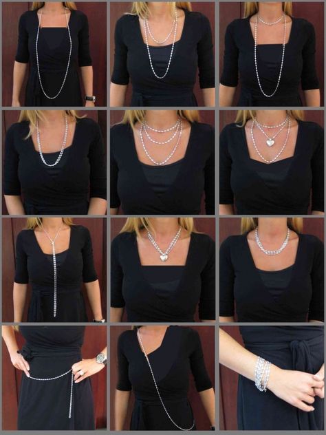 12 ways to wear a necklace Which Necklace To Wear With Neckline, How To Wear A Long Necklace With A Collared Shirt, Necklaces To Wear With Tshirts, How To Wear Long Necklaces Outfits, How To Use Accessories, How To Wear Statement Necklace, What Jewelry To Wear Neckline, What Necklace To Wear With What Neckline, What Jewelry To Wear With Dress Neckline