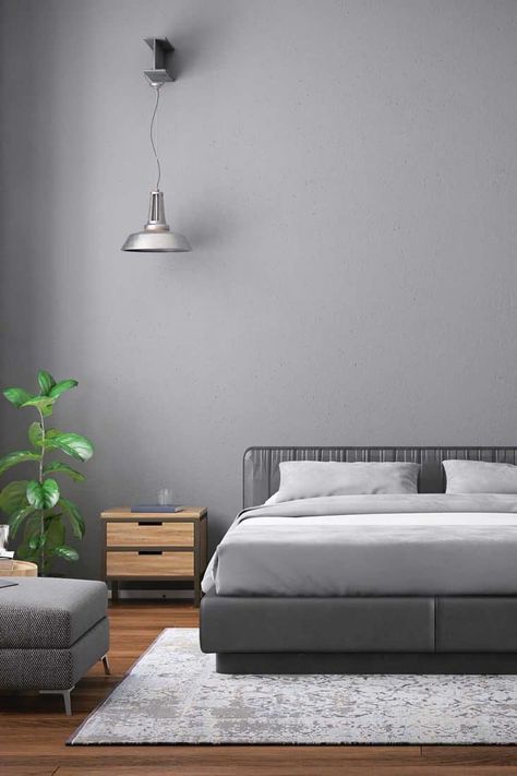 70+ Gorgeous Grey Bedroom Ideas That Will Inspire You - Home Decor Bliss Gray And Dark Gray Bedroom, Grey Colour Bedroom Ideas, Grey White Bedroom Ideas Colour Schemes, Grey Rooms Ideas, Grey Wall Aesthetic Bedroom, Wall Color Ideas Grey, Bedroom Wall Colors Grey, Room With Grey Walls Bedroom Ideas, Grey Color Bedroom Ideas