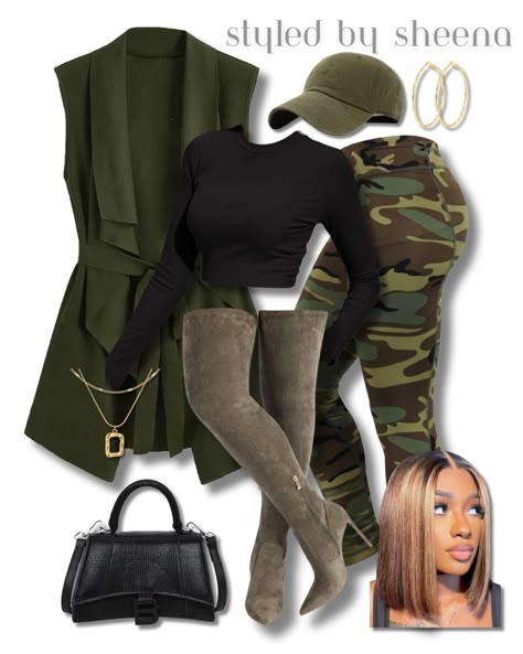 Shop recommended products from Sheena Nachae' on www.amazon.com. Learn more about Sheena Nachae''s favorite products. Green Thigh High Boots, Vests Outfits, Camo Pants Outfits, Polyvore Outfits Fall, Fall Birthday Outfit, Thanksgiving Looks, Green Outfits For Women, Aesthetic Outfits Winter, Winter Outfit Ideas For Women