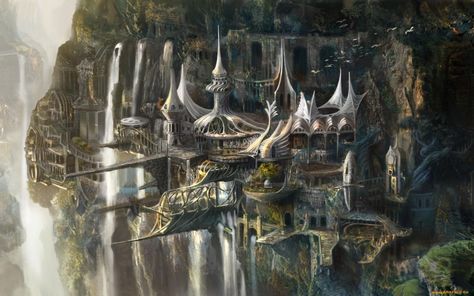 Elven Architecture, Elf City, Elven City, Fantasy Cities, Fantasy Locations, Fantasy Architecture, Fantasy Forest, Fantasy Worlds, Fantasy Concept