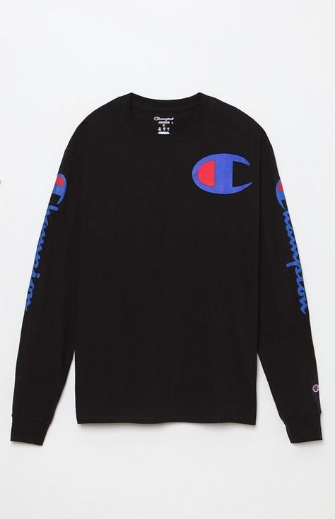 Champion Script Black Long Sleeve T-Shirt Nasa Clothes, Champion Clothing, Champion Shoes, Trendy Hoodies, The Script, At The Top, Swag Outfits, Cute Shirts, Pacsun