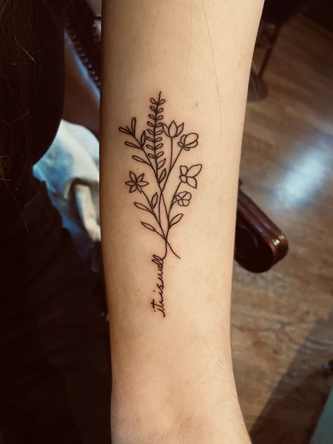 Flower Tattoo Word Stem, Flower With Writing In Stem Tattoo, Be Still Flower Tattoo, Name Stem Flower Tattoo, Flower With Word Stem Tattoo, Flower Tattoo With Words As Stem, Flower Stem Tattoo, Chloe Tattoo, Stem Tattoo